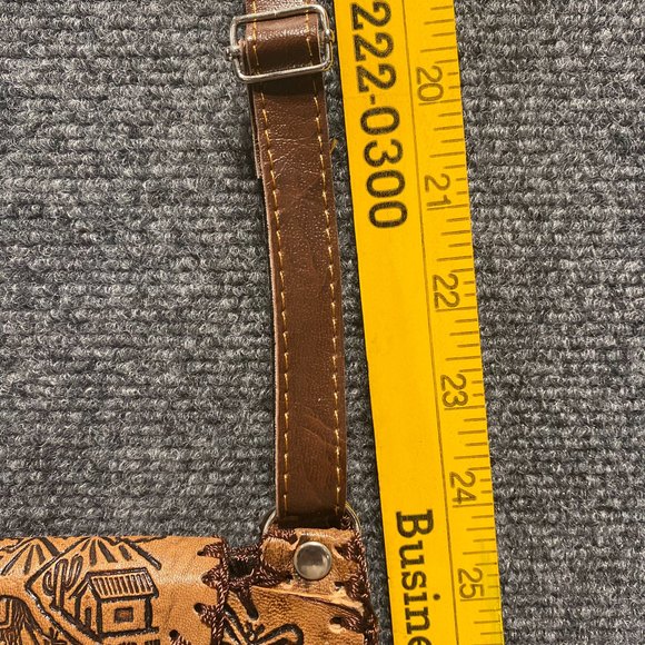 Handmade Purse Bolivia Hand Tooled Leather & Canvas Llamas Alpacas Butterfly - Picture 7 of 9